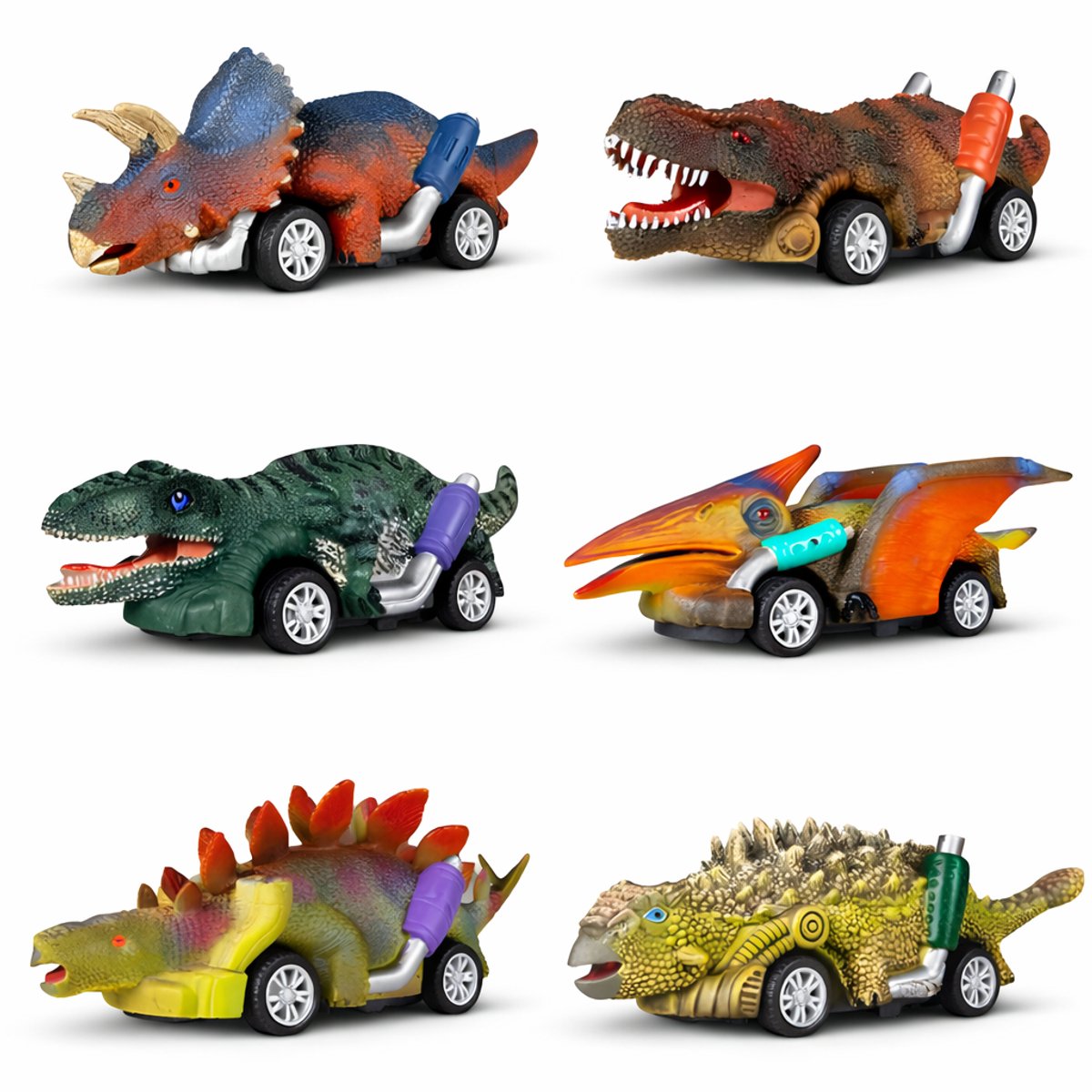 Dinosaurus auto's - 6 stuks