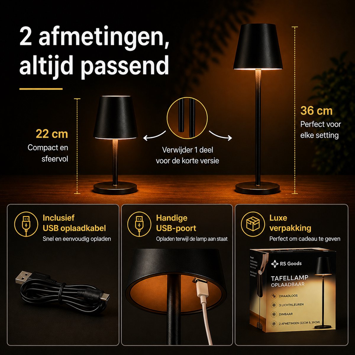 Tafellamp Oplaadbaar - 2 Stuks