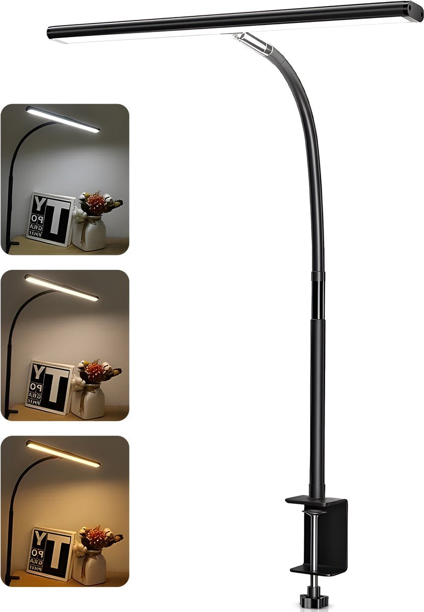 LED Bureaulamp met Klem - 3 Lichtkleuren - Zwart