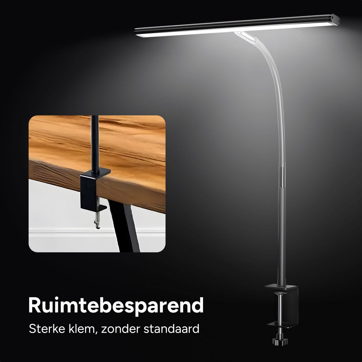 LED Bureaulamp met Klem - 3 Lichtkleuren - Zwart