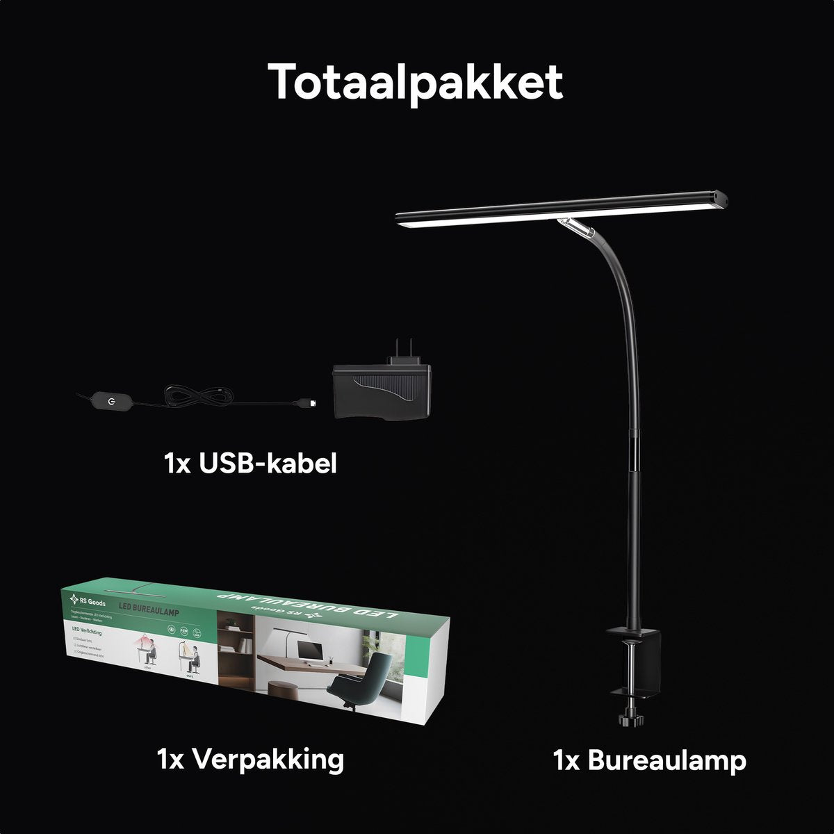 LED Bureaulamp met Klem - 3 Lichtkleuren - Zwart