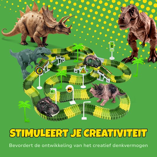 Dinosaurus Speelgoed Racebaan - Inclusief Dinosaurusauto - 120 Onderdelen