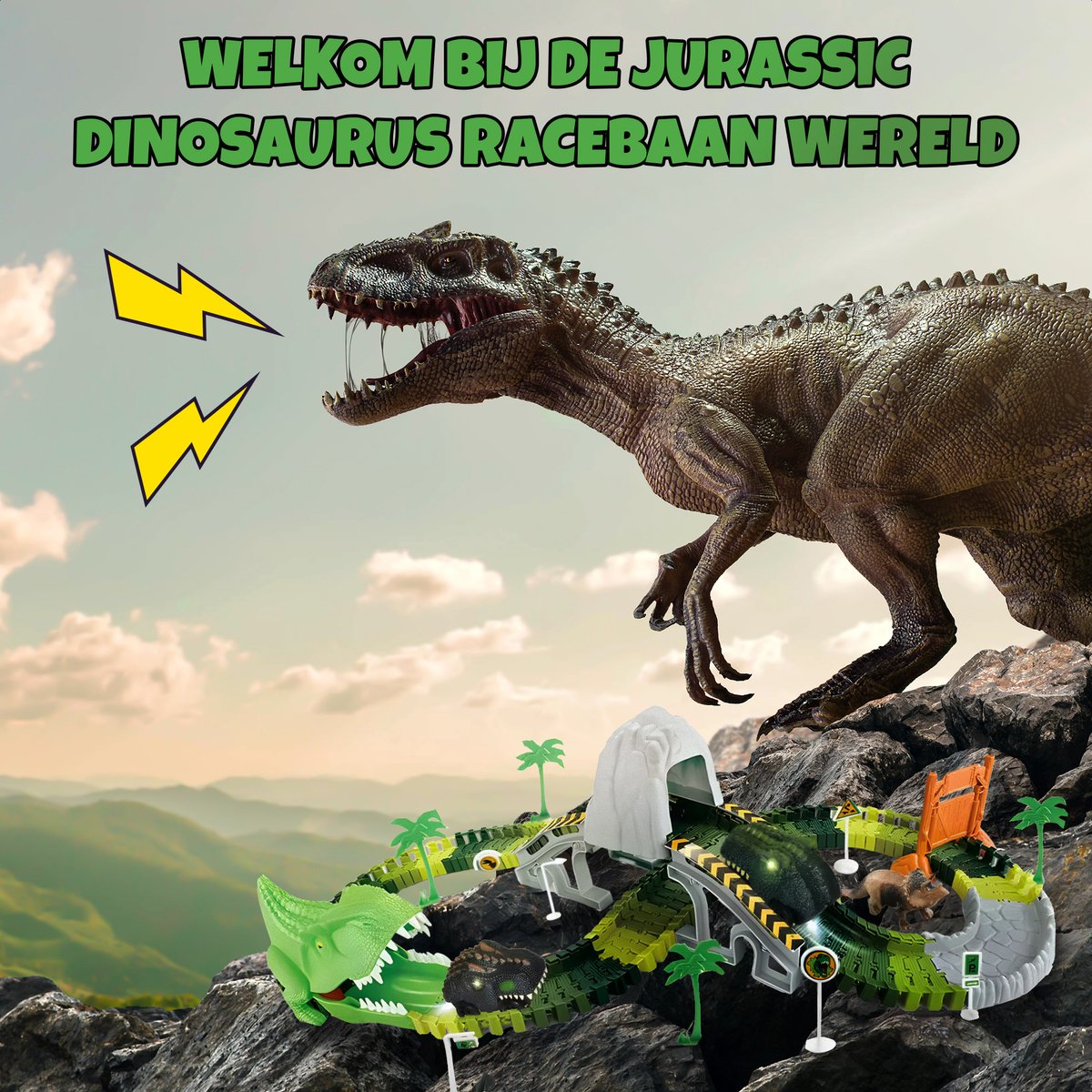 Dinosaurus Speelgoed Racebaan - Inclusief Dinosaurusauto - 120 Onderdelen