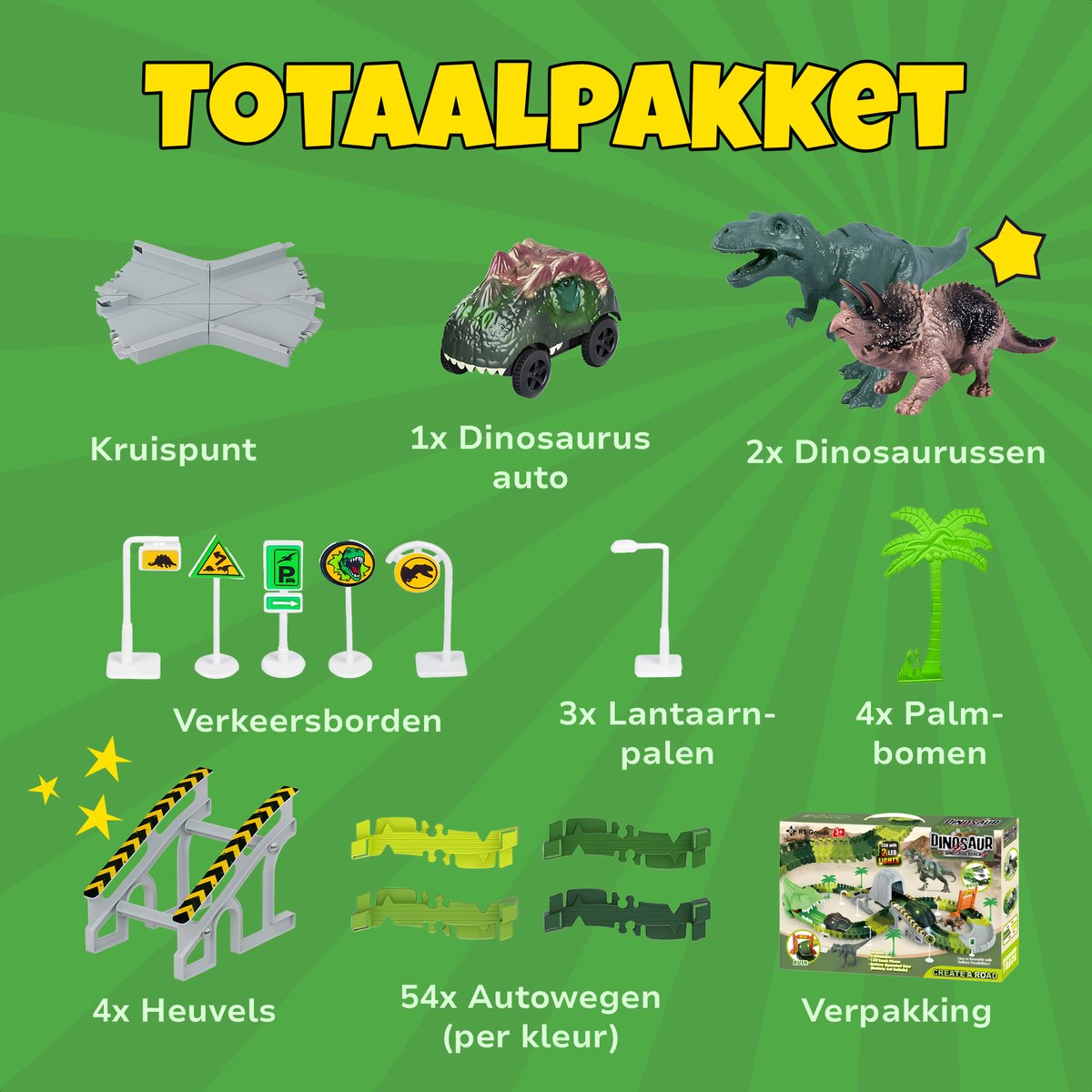 Dinosaurus Speelgoed Racebaan - Inclusief Dinosaurusauto - 120 Onderdelen
