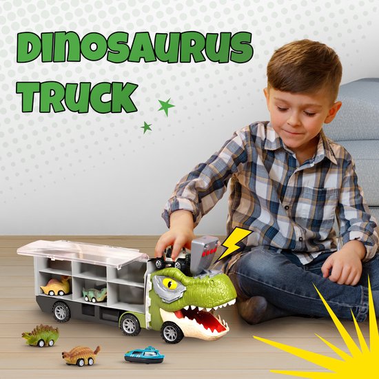 Dinosaurus Speelgoedtruck - Met 6 Extra Speelgoedauto's