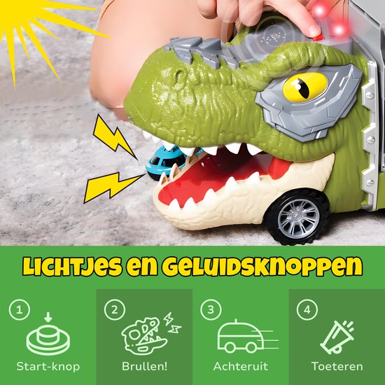 Dinosaurus Speelgoedtruck - Met 6 Extra Speelgoedauto's