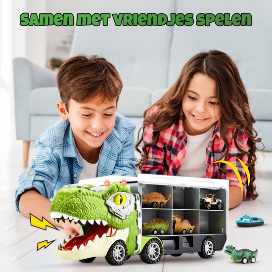 Dinosaurus Speelgoedtruck - Met 6 Extra Speelgoedauto's