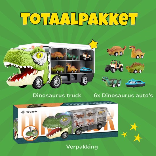 Dinosaurus Speelgoedtruck - Met 6 Extra Speelgoedauto's