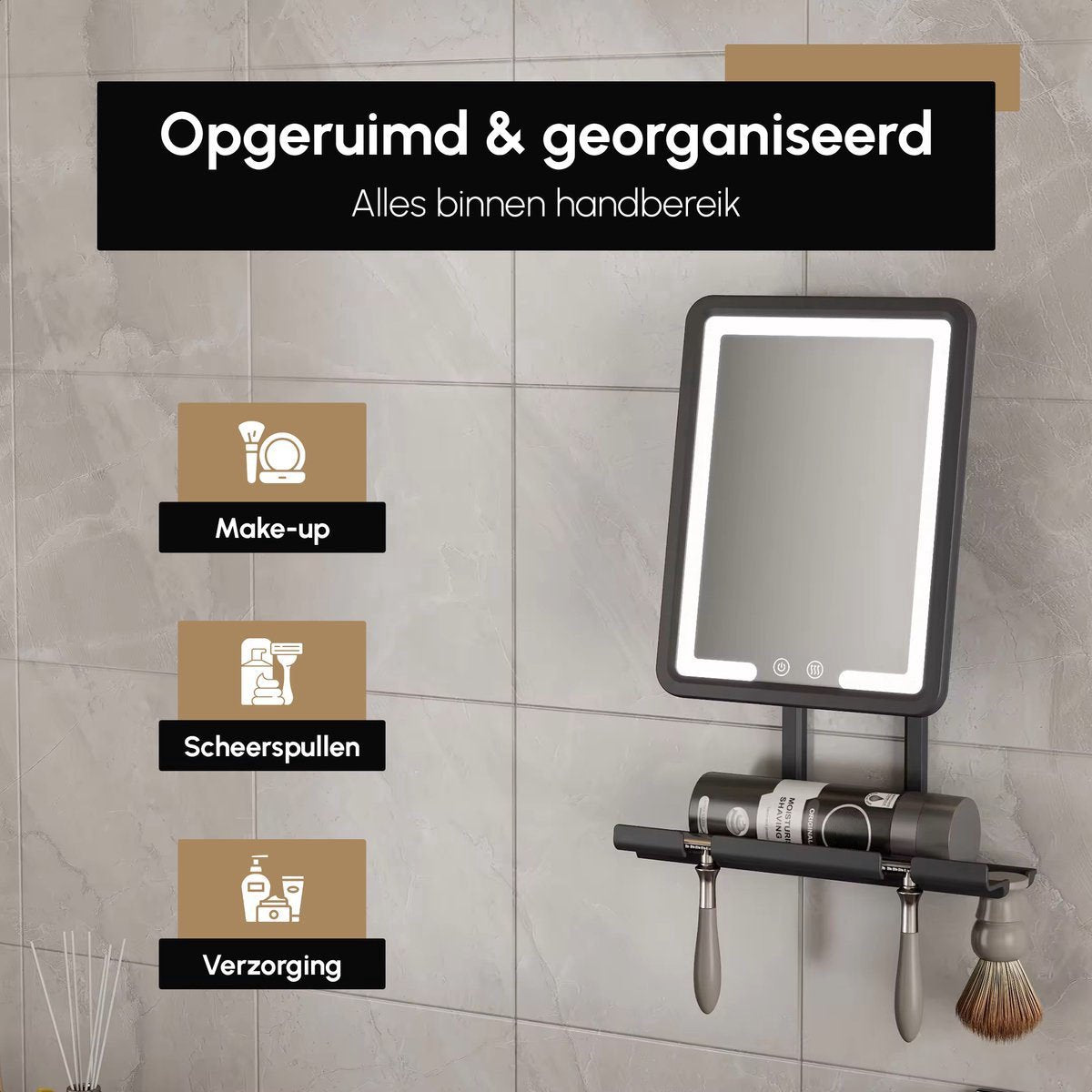 Badkamerspiegel met Anti Condens Functie - Inclusief LED Verlichting - Draadloos