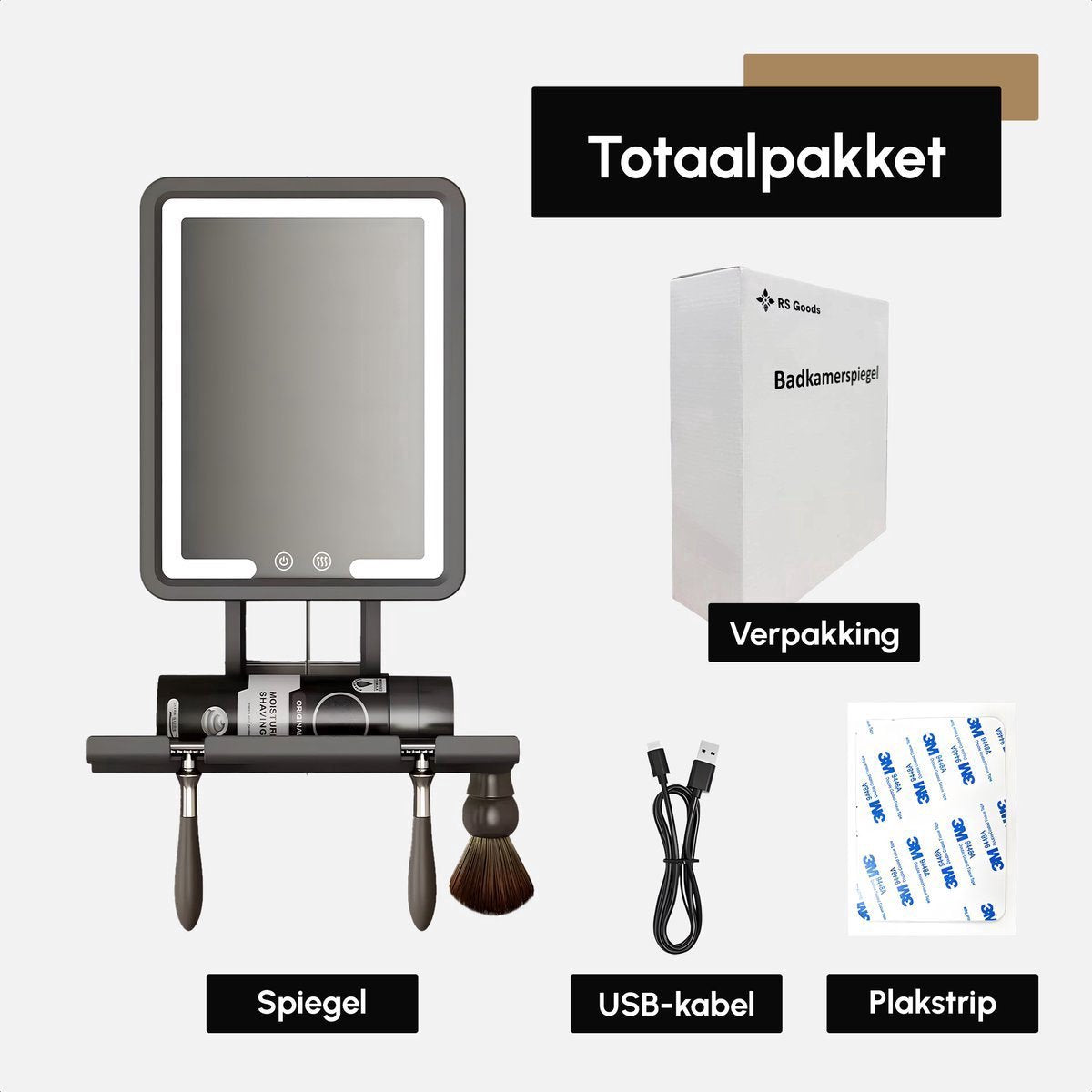 Badkamerspiegel met Anti Condens Functie - Inclusief LED Verlichting - Draadloos