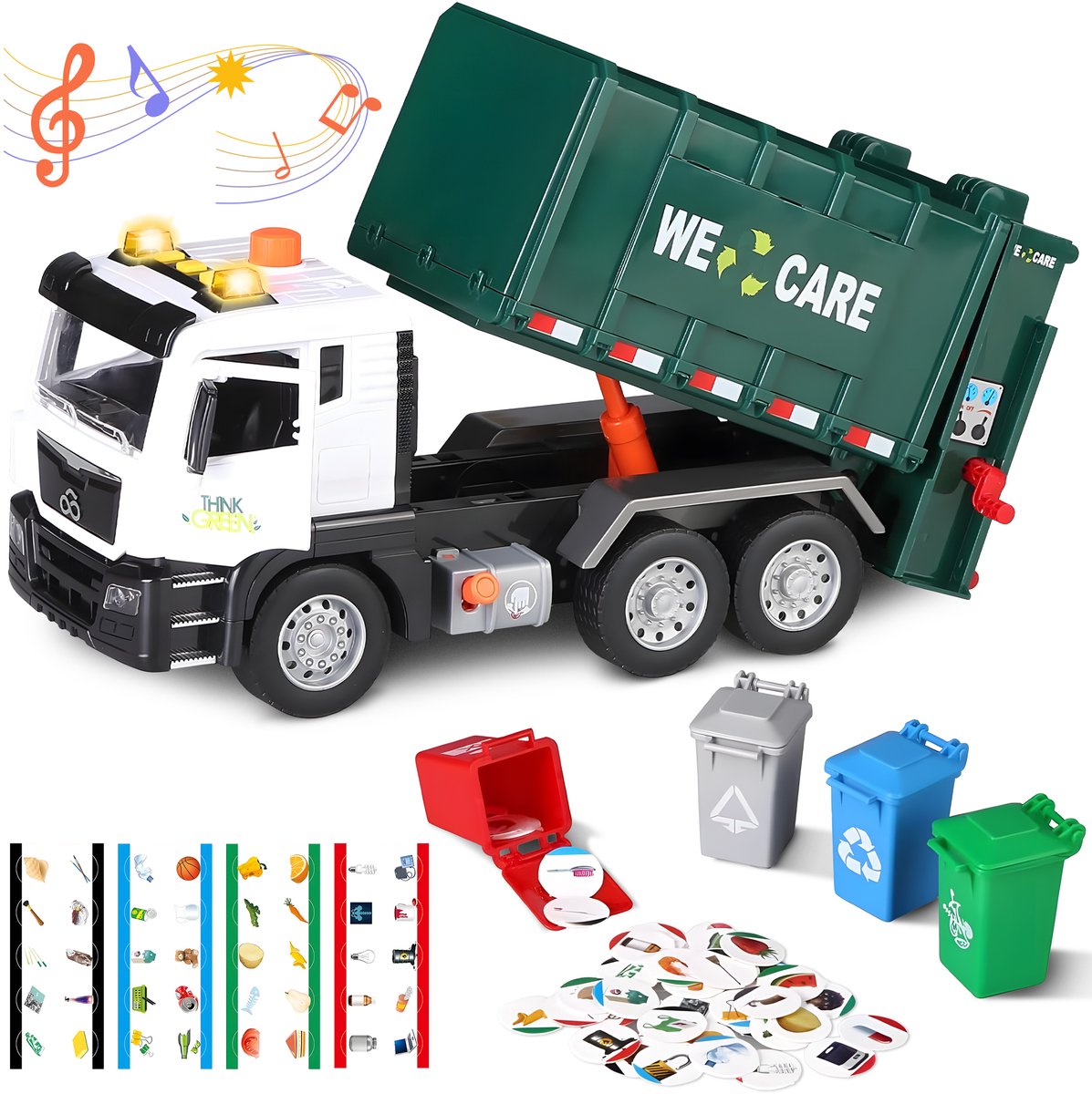 Vuilniswagen speelgoedtruck - Met 4 Kleine Vuilnisbakken