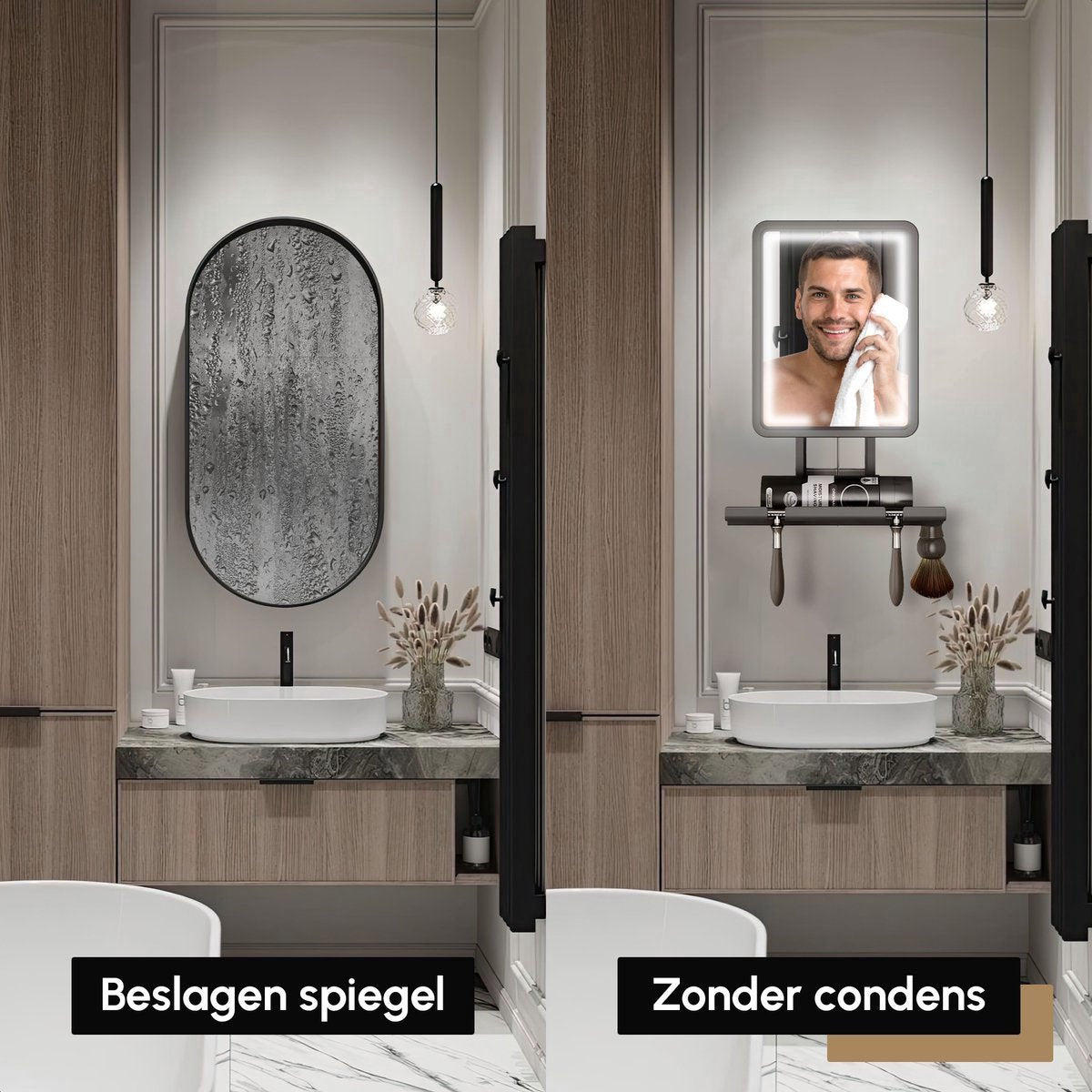 Badkamerspiegel met Anti Condens Functie - Inclusief LED Verlichting - Draadloos