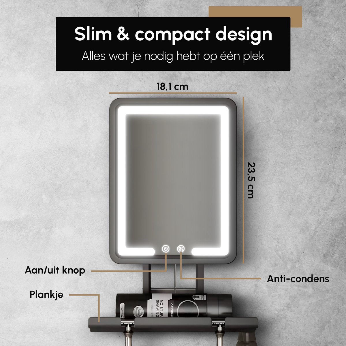 Badkamerspiegel met Anti Condens Functie - Inclusief LED Verlichting - Draadloos