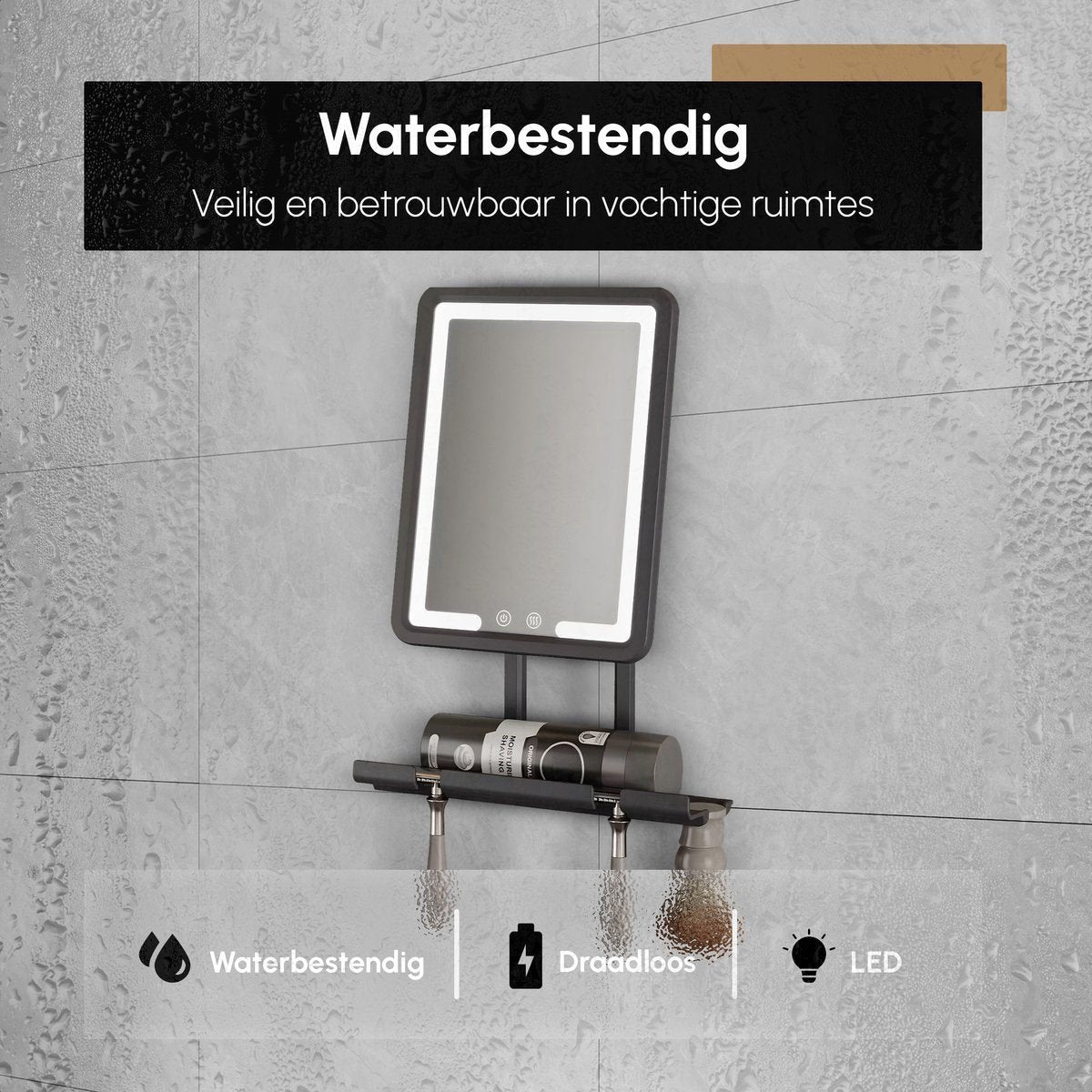 Badkamerspiegel met Anti Condens Functie - Inclusief LED Verlichting - Draadloos