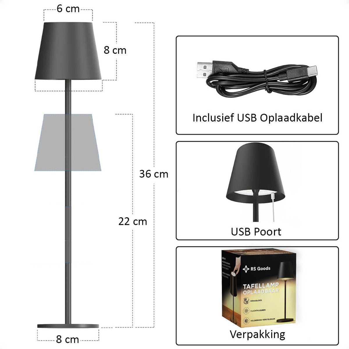 Tafellamp Oplaadbaar - 2 Stuks - 25 uur Brandduur - 5200mAh - Draadloos