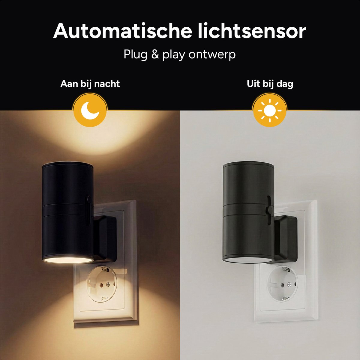 Stekkerlamp Zwart - Met Lichtsensor