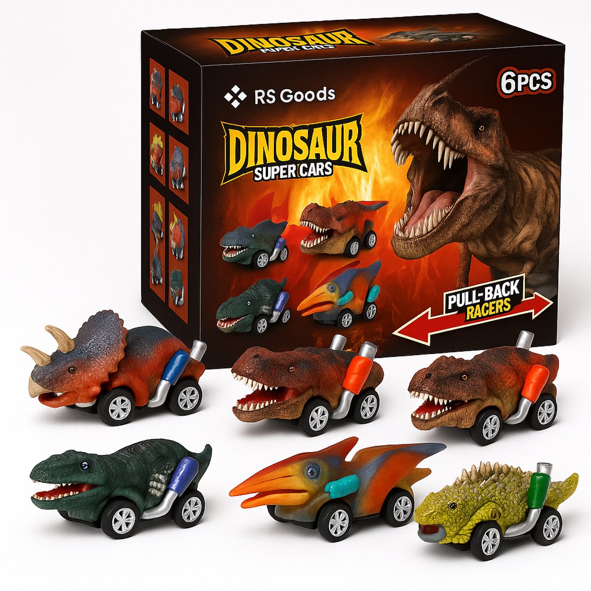 Dinosaurus auto's - 6 stuks - Pull & Release