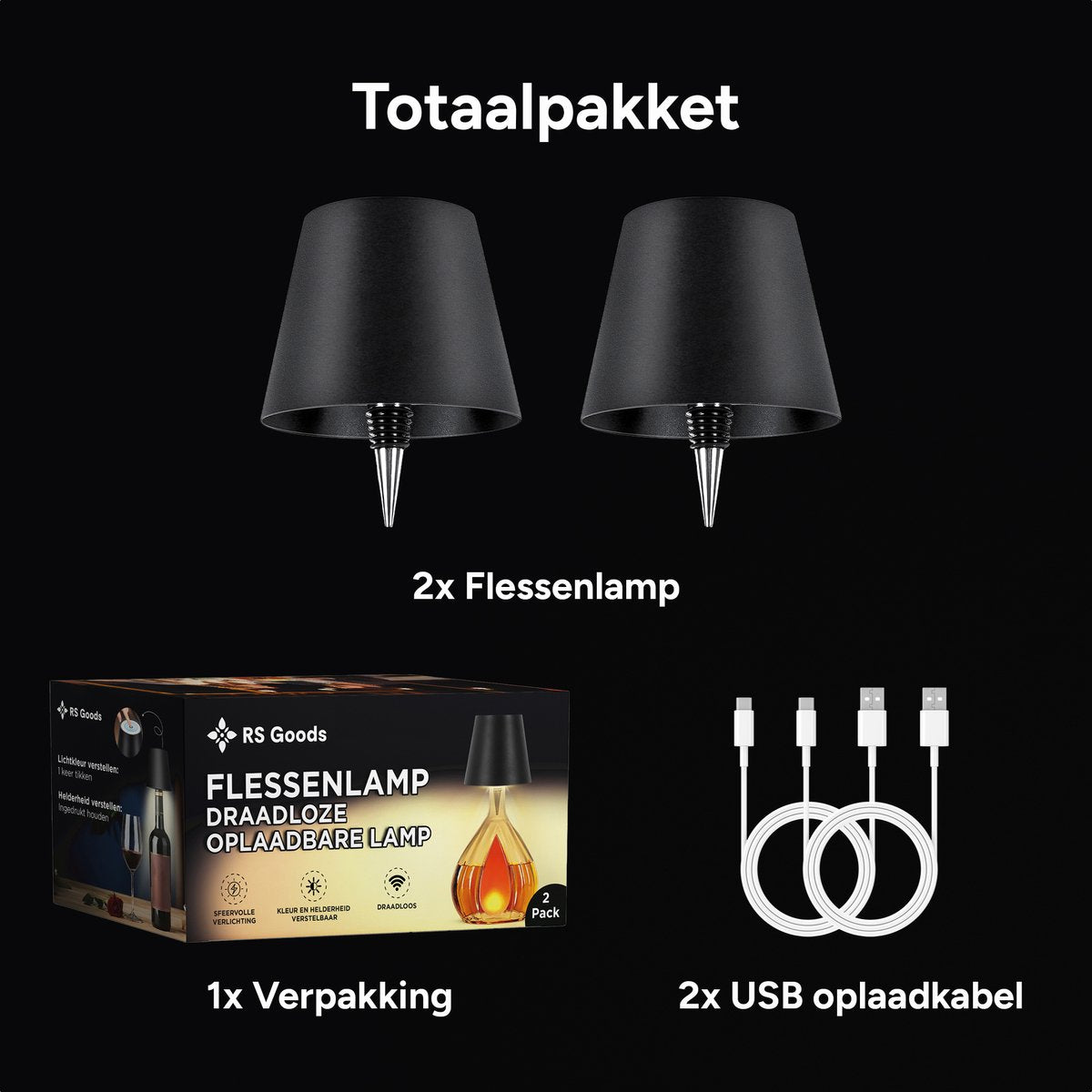 Flessenlamp 2 Stuks - Draadloos en Oplaadbaar