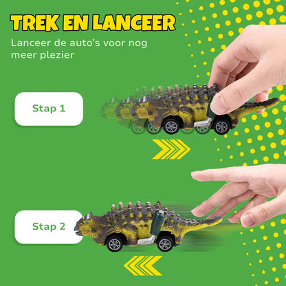 Dinosaurus auto's - 6 stuks - Pull & Release