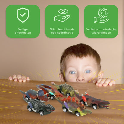 Dinosaurus auto's - 6 stuks - Pull & Release