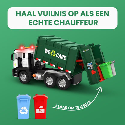 Vuilniswagen speelgoedtruck - Met 4 Kleine Vuilnisbakken
