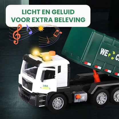 Vuilniswagen speelgoedtruck - Met 4 Kleine Vuilnisbakken