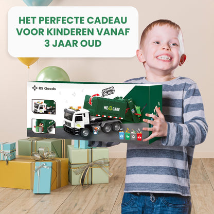 Vuilniswagen speelgoedtruck - Met 4 Kleine Vuilnisbakken