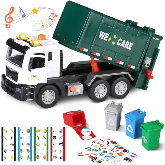 Vuilniswagen speelgoedtruck - Met 4 Kleine Vuilnisbakken