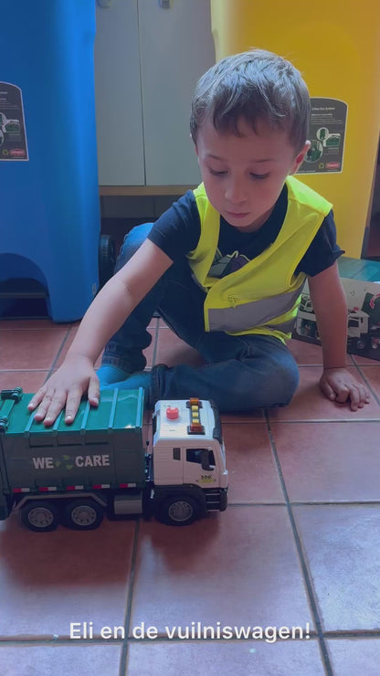 Vuilniswagen speelgoedtruck - Met 4 Kleine Vuilnisbakken